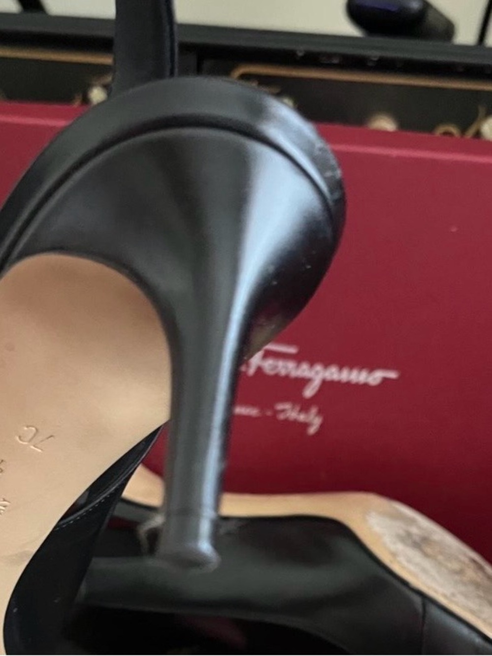 Salvatore Ferragamo Black Leather Slingback Pumps with Gold Buckle - Picture 2 of 5